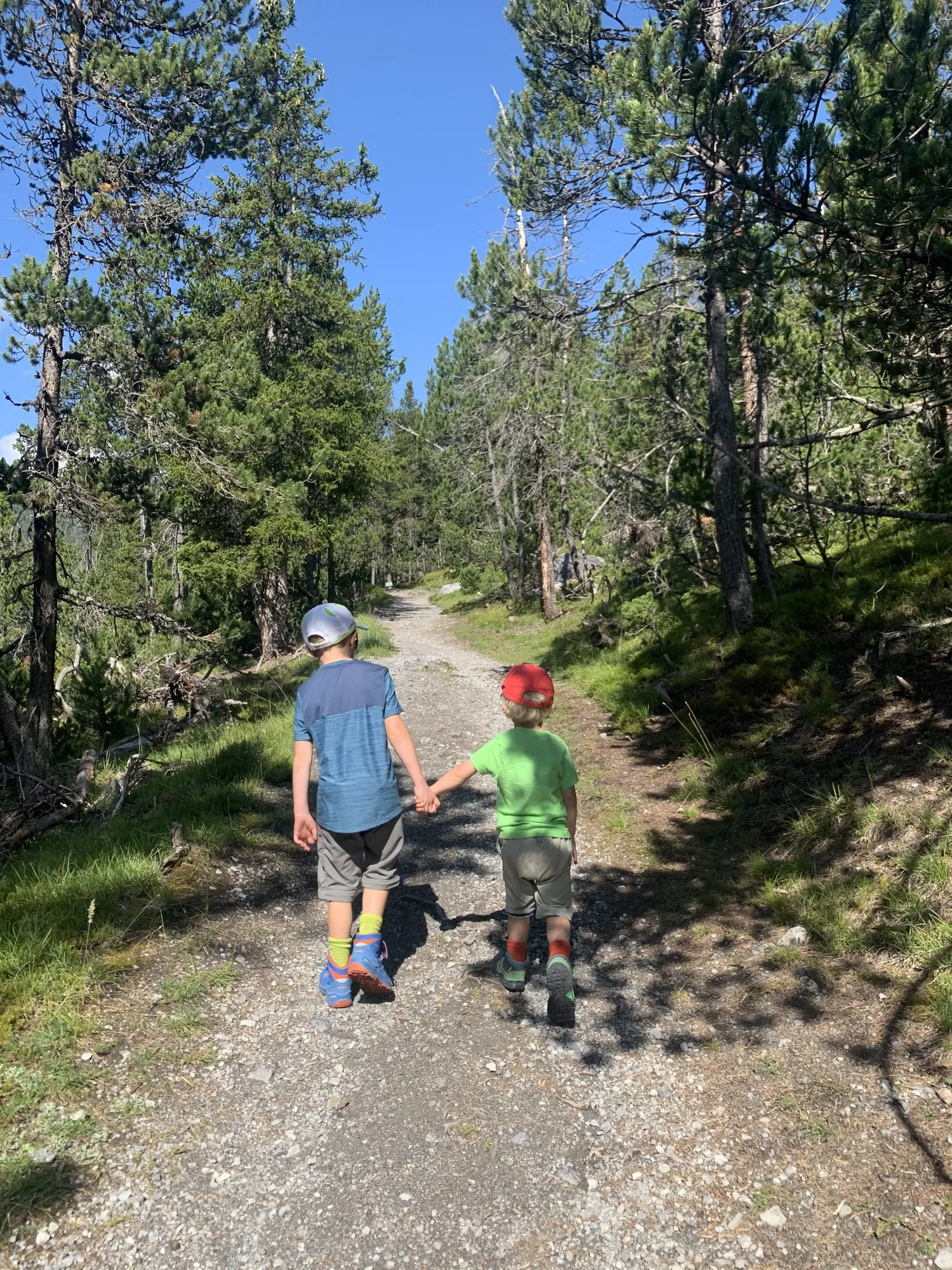 Zwei Kinder auf einem Waldweg im Nationalpark